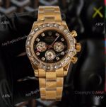 Swiss Quality Rolex Daytona Citizen Watch Yellow Gold Bezel with Baguettes